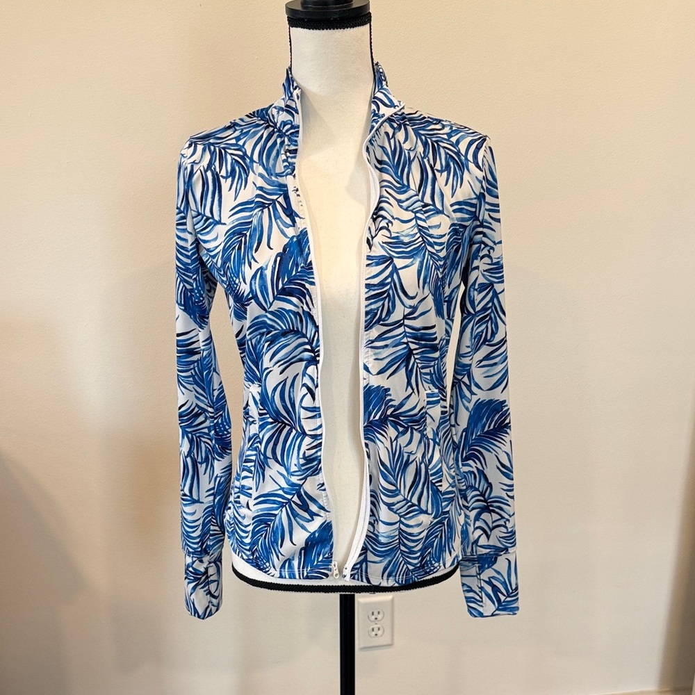 Tommy Bahama Golf Full Zip Athletic Jacket Blue Leaf Print Size Small